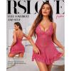imageRSLOVE Babydoll Lingerie for Women Lace Chemise Sexy Nightgown Sleepwear DressRose Red