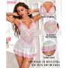 imageRSLOVE Babydoll Lingerie for Women Lace Chemise Sexy Nightgown Sleepwear DressWhitepink
