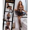 imageRSLOVE Sexy Babydoll Lingerie  3 Piece Exotic Lingerie Sets Fishnet Teddy Bodysuit with Thigh High Stockings and Mini SkirtBlack