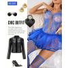 imageRSLOVE Sexy Babydoll Lingerie  3 Piece Exotic Lingerie Sets Fishnet Teddy Bodysuit with Thigh High Stockings and Mini SkirtRoyal Blue