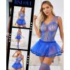 imageRSLOVE Sexy Babydoll Lingerie  3 Piece Exotic Lingerie Sets Fishnet Teddy Bodysuit with Thigh High Stockings and Mini SkirtRoyal Blue