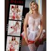 imageRSLOVE Sexy Babydoll Lingerie  3 Piece Exotic Lingerie Sets Fishnet Teddy Bodysuit with Thigh High Stockings and Mini SkirtWhite