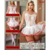 imageRSLOVE Sexy Babydoll Lingerie  3 Piece Exotic Lingerie Sets Fishnet Teddy Bodysuit with Thigh High Stockings and Mini SkirtWhite