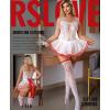 imageRSLOVE Sexy Babydoll Lingerie  3 Piece Exotic Lingerie Sets Fishnet Teddy Bodysuit with Thigh High Stockings and Mini SkirtWhite