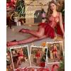 imageRSLOVE Sexy Babydoll Lingerie  3 Piece Exotic Lingerie Sets Fishnet Teddy Bodysuit with Thigh High Stockings and Mini SkirtWine Red