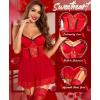 imageRSLOVE Sexy Lingerie for Women  Sexy Babydoll Lace Nightdress Mesh Chemise Underwire Teddy Lingerie with Garter BeltRed