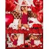 imageRSLOVE Women Lingerie Sexy Chemise Lace Babydoll Side Split Full Slip Nightgown Modal Sleepwear NightyRed
