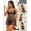 imageRSLOVE Women Sexy Babydoll Lingerie  Lace Sheer Mesh Sleepwear Polka Dots Bridal Chemise Nightie DressBlack