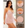 imageRSLOVE Women Sexy Babydoll Lingerie  Lace Sheer Mesh Sleepwear Polka Dots Bridal Chemise Nightie DressPink