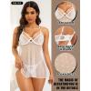 imageRSLOVE Women Sexy Babydoll Lingerie  Lace Sheer Mesh Sleepwear Polka Dots Bridal Chemise Nightie DressWhite