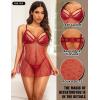 imageRSLOVE Women Sexy Babydoll Lingerie  Lace Sheer Mesh Sleepwear Polka Dots Bridal Chemise Nightie DressWine Red