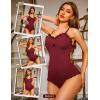 imageRSLOVE Women Sexy Jumpsuits Bodycon Romper Bodysuit Lingerie with Snap Crotch One Piece Teddy Racerback Playsuit OnesiesWine Red