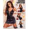 imageRSLOVE Womens Lingerie Sexy Nightgown  Satin Lace Babydoll Deep V Chemise Full Slips Nightie SleepwearBlack