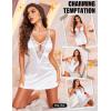 imageRSLOVE Womens Lingerie Sexy Nightgown  Satin Lace Babydoll Deep V Chemise Full Slips Nightie SleepwearWhite