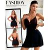 imageRSLOVE Womens Lingerie Sexy Nightgowns  Lace Babydoll Sexy Chemise Strappy Sleepwear Exotic Sleep DressBlack