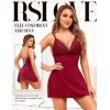 imageRSLOVE Womens Lingerie Sexy Nightgowns  Lace Babydoll Sexy Chemise Strappy Sleepwear Exotic Sleep DressWine Red