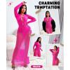 imageRSLOVE Womens Nightgown Sexy Chemise  Lingerie for Women Nightgown Mesh Babydoll Dress Maxi Dress Fishnet BodystockingsNeon Pink