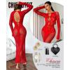 imageRSLOVE Womens Nightgown Sexy Chemise  Lingerie for Women Nightgown Mesh Babydoll Dress Maxi Dress Fishnet BodystockingsRed