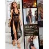 imageRSLOVE Womens Sexy Lingerie Lace Babydoll Sleepwear Mesh Chemise Deep V Neck Nightdress Side Slits NightgownsBlack