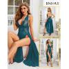 imageRSLOVE Womens Sexy Lingerie Lace Babydoll Sleepwear Mesh Chemise Deep V Neck Nightdress Side Slits NightgownsGreen