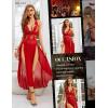 imageRSLOVE Womens Sexy Lingerie Lace Babydoll Sleepwear Mesh Chemise Deep V Neck Nightdress Side Slits NightgownsWine Red