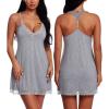 imageRSLOVE Lingerie For Women Lace Nightgown Sexy Sleepwear Full Slip Babydoll VNeck Chemises DressLight Grey