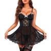imageRSLOVE Sexy Lingerie for Women  Sexy Babydoll Lace Nightdress Mesh Chemise Underwire Teddy Lingerie with Garter BeltBlack