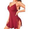 imageRSLOVE Women Lingerie Sexy Chemise Lace Babydoll Side Split Full Slip Nightgown Modal Sleepwear NightyRed
