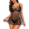imageRSLOVE Women Sexy Babydoll Lingerie  Lace Sheer Mesh Sleepwear Polka Dots Bridal Chemise Nightie DressBlack