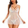 imageRSLOVE Women Sexy Babydoll Lingerie  Lace Sheer Mesh Sleepwear Polka Dots Bridal Chemise Nightie DressWhite