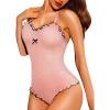 imageRSLOVE Women Sexy Jumpsuits Bodycon Romper Bodysuit Lingerie with Snap Crotch One Piece Teddy Racerback Playsuit OnesiesPink