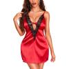 imageRSLOVE Womens Lingerie Sexy Nightgown  Satin Lace Babydoll Deep V Chemise Full Slips Nightie SleepwearRed