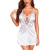 imageRSLOVE Womens Lingerie Sexy Nightgown  Satin Lace Babydoll Deep V Chemise Full Slips Nightie SleepwearWhite