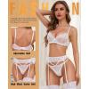 imageRSLOVE Lingerie Set for Women Sexy  Corset Panty Outfits 3 Piece Lace Push Up Underwire with Garter Lingerie Bra And PantyWhite
