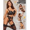 imageRSLOVE Womens Lingerie Sets Sexy  Lace Underwire Bra and Panty Sets with Garter Belt 3 Piece Lingerie for WomenBlack