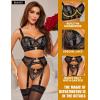 imageRSLOVE Womens Lingerie Sets Sexy  Lace Underwire Bra and Panty Sets with Garter Belt 3 Piece Lingerie for WomenBlack