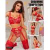 imageRSLOVE Womens Lingerie Sets Sexy  Lace Underwire Bra and Panty Sets with Garter Belt 3 Piece Lingerie for WomenRed