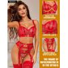 imageRSLOVE Womens Lingerie Sets Sexy  Lace Underwire Bra and Panty Sets with Garter Belt 3 Piece Lingerie for WomenRed