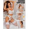 imageRSLOVE Womens Lingerie Sets Sexy  Lace Underwire Bra and Panty Sets with Garter Belt 3 Piece Lingerie for WomenWhite