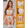 imageRSLOVE Womens Lingerie Sets Sexy  Lace Underwire Bra and Panty Sets with Garter Belt 3 Piece Lingerie for WomenWhite