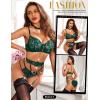 imageRSLOVE Womens Lingerie Sets with Garter Belt 3 Piece Sexy Lace High Waist Bra and Panty Set Push Up Exotic SleepwearGreen