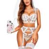 imageRSLOVE Womens Lingerie Sets Sexy  Lace Underwire Bra and Panty Sets with Garter Belt 3 Piece Lingerie for WomenWhite