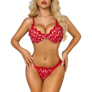 imageRSLOVE Womens Lingerie Sets Sexy  Lace Underwire Bra and Panty Sets for Women 2 Piece Push Up Lingerie for WomenRed