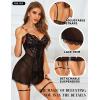 imageRSLOVE Lace Babydoll Lingerie for Women  Sexy Chemise V Neck Sleepwear Mesh Nightgown Strap Boudoir Nightwear with GarterBlack