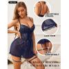 imageRSLOVE Lace Babydoll Lingerie for Women  Sexy Chemise V Neck Sleepwear Mesh Nightgown Strap Boudoir Nightwear with GarterBlue