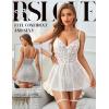 imageRSLOVE Lace Babydoll Lingerie for Women  Sexy Chemise V Neck Sleepwear Mesh Nightgown Strap Boudoir Nightwear with GarterWhite
