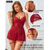 imageRSLOVE Lace Babydoll Lingerie for Women  Sexy Chemise V Neck Sleepwear Mesh Nightgown Strap Boudoir Nightwear with GarterWine Red