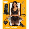 imageRSLOVE Lingerie Sets for Women Sexy  Lingerie for Women Lace Bra and Panty 3 Piece With Garter Belt Mesh Mini SkirtBlack