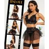 imageRSLOVE Lingerie Sets for Women Sexy  Lingerie for Women Lace Bra and Panty 3 Piece With Garter Belt Mesh Mini SkirtBlack