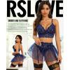 imageRSLOVE Lingerie Sets for Women Sexy  Lingerie for Women Lace Bra and Panty 3 Piece With Garter Belt Mesh Mini SkirtNavy Blue